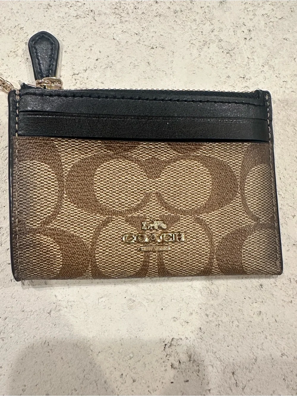 Coach Brown & Black Signature Card Case with Keyring